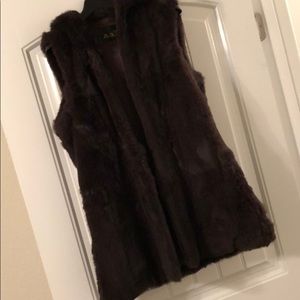 Brown rabbit fur with hood and pockets!